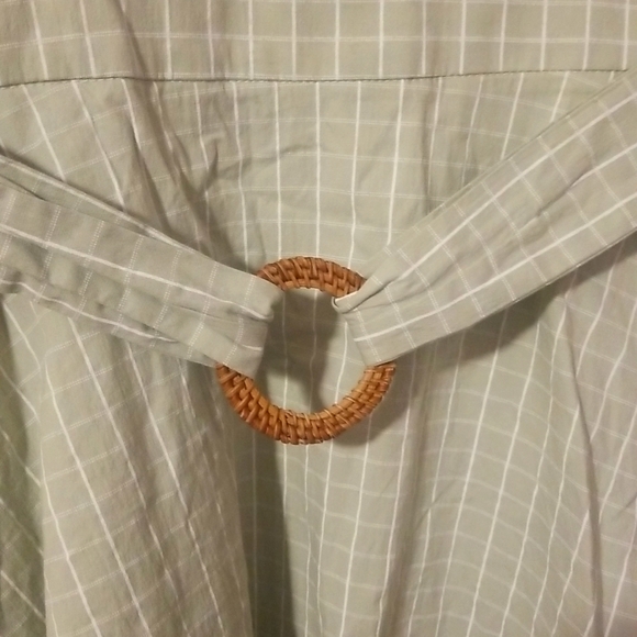 Green Window Pane Check Dress with Wicker Belt Detail - Picture 4 of 4